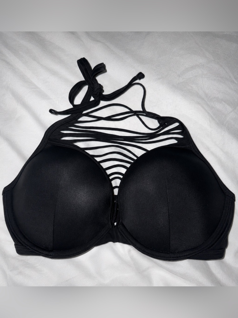 Victoria’s Secret vintage Black Strappy Halter Push-Up Bikini Top